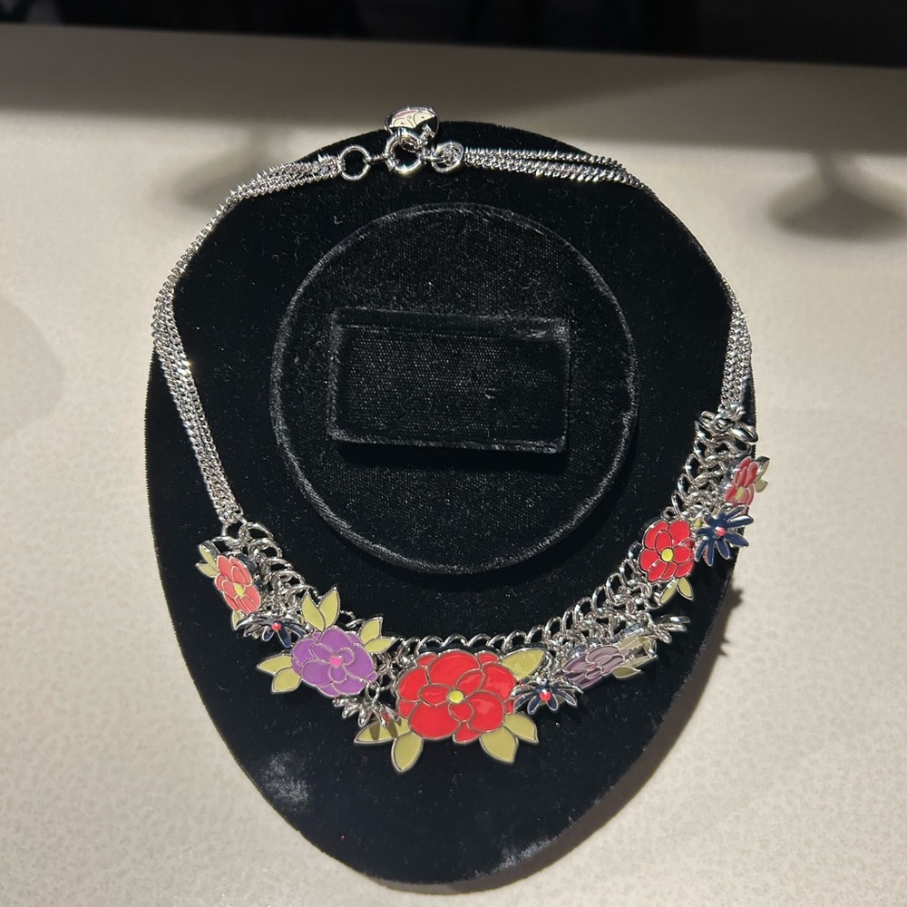 Marc Jacobs Floral Silver Necklace with Red and Purple Accents